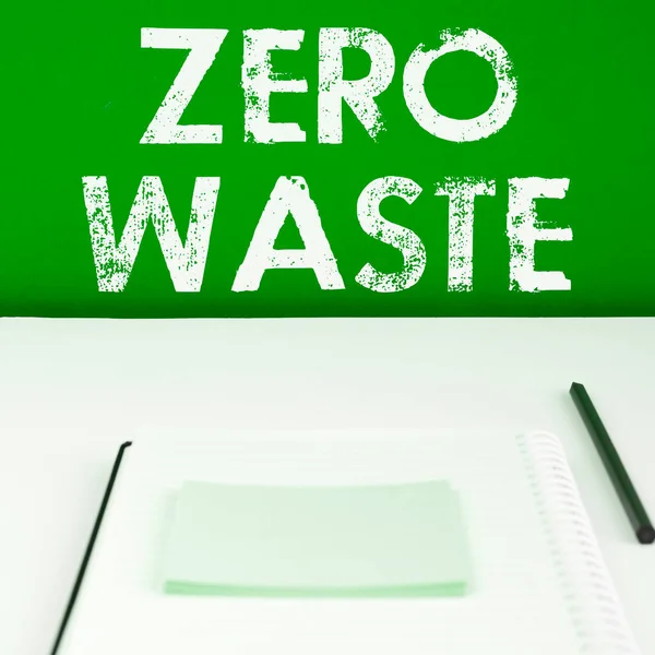 Sinal Escrita Manual Zero Resíduos Abordagem Empresarial Responsabilidade Industrial Inclui — Fotografia de Stock