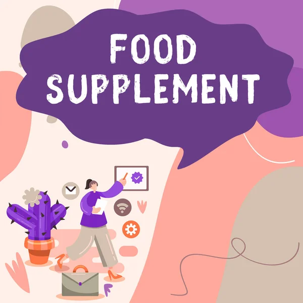 Conceptual Display Food Supplement Business Approach Conditions Practices Preserve Quality — Stock Photo, Image