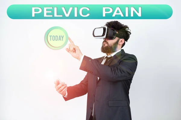 Text caption presenting Pelvic Pain, Business idea Pain perceived in the area of the lower part of the abdomen