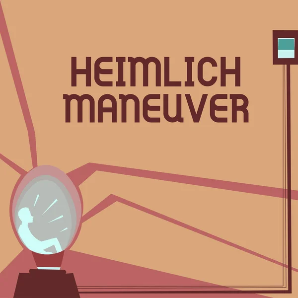 Heimlich Maneuverを示すテキスト記号 窒息の場合の上昇圧力の概念的適用 — ストック写真