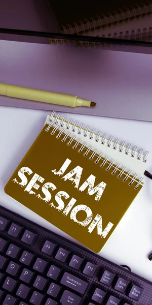 Text sign showing Jam Session, Business idea impromptu performance by a group of musicians