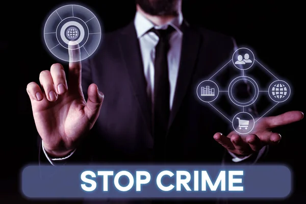 Schild Mit Der Aufschrift Stop Crime Business Veranschaulichen Die Bemühungen — Stockfoto