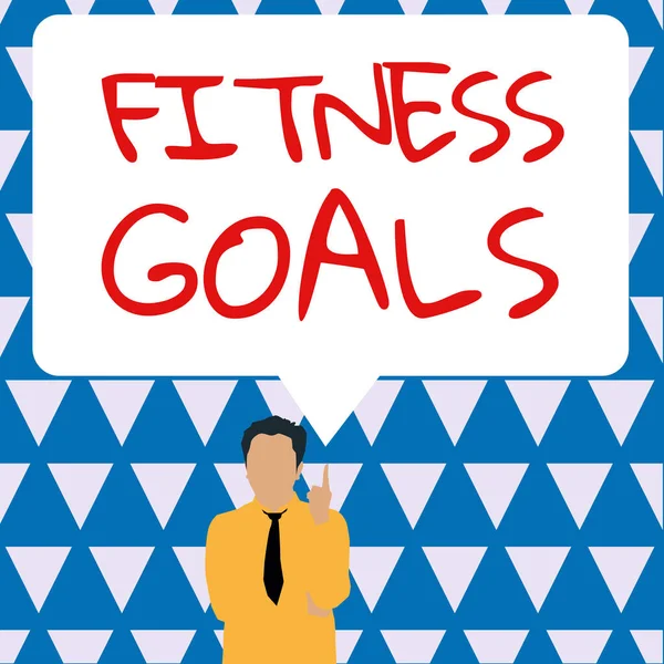 Text showing inspiration Fitness Goals, Word for Loose fat Build muscle Getting stronger Conditioning