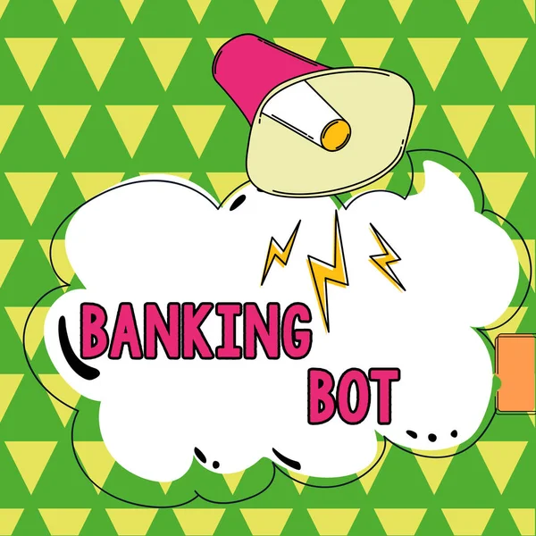 手写标志Banking Bot 在互联网上运行自动化银行业务的业务展示应用程序 — 图库照片