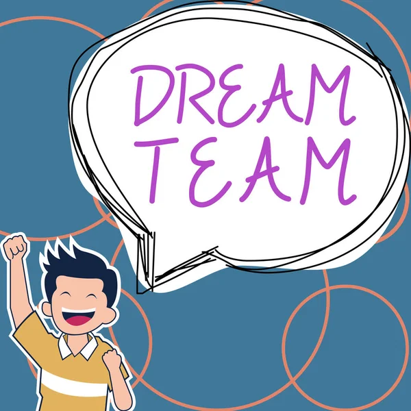 Υπογραφή Κειμένου Που Δείχνει Dream Team Επιχειρηματική Επισκόπηση Προτιμώμενη Μονάδα — Φωτογραφία Αρχείου