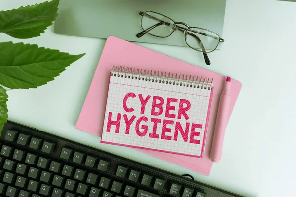 Χειρόγραφο Κείμενο Cyber Hygiene Business Βήματα Έννοια Που Λαμβάνουν Χρήστες — Φωτογραφία Αρχείου