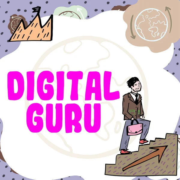 Text Sign Showing Digital Guru Business Approach Teacher Intellectual Guide — Stock Photo, Image