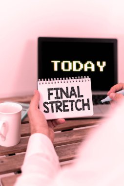 Metin gösterimi yazılıyor Son Esneme, Kavramsal Fotoğraf Son Bacak Kapanış Yuvarlak Son Sahne Finali Sonucu