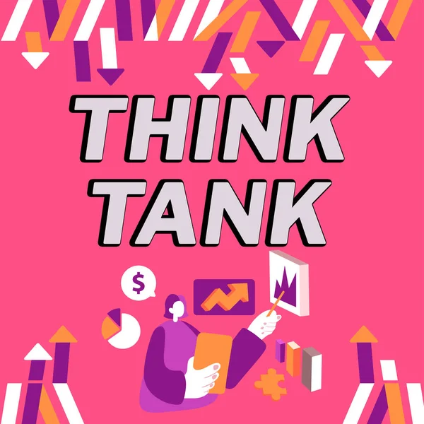 Γράφοντας Εμφάνιση Κειμένου Think Tank Business Showcase Σκέψη Καινοτόμων Πολύτιμων — Φωτογραφία Αρχείου