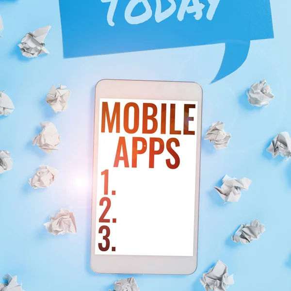 Tekst Pokazujący Inspirację Aplikacje Mobilne Słowo Napisane Małych Programach Pracy — Zdjęcie stockowe