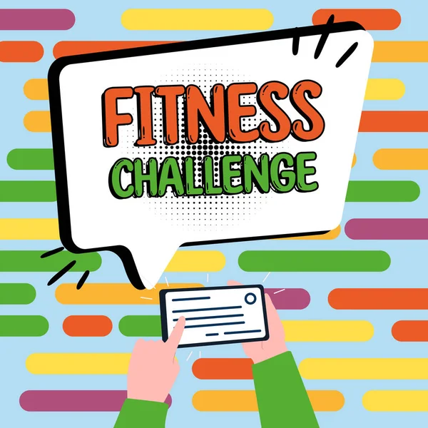 Kézírás Jel Fitness Challenge Üzleti Megközelítés Feltétele Hogy Fizikailag Fitt — Stock Fotó