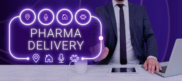 Text Showing Inspiration Pharma Delivery Business Showcase Getting Your Prescriptions — Stock Photo, Image