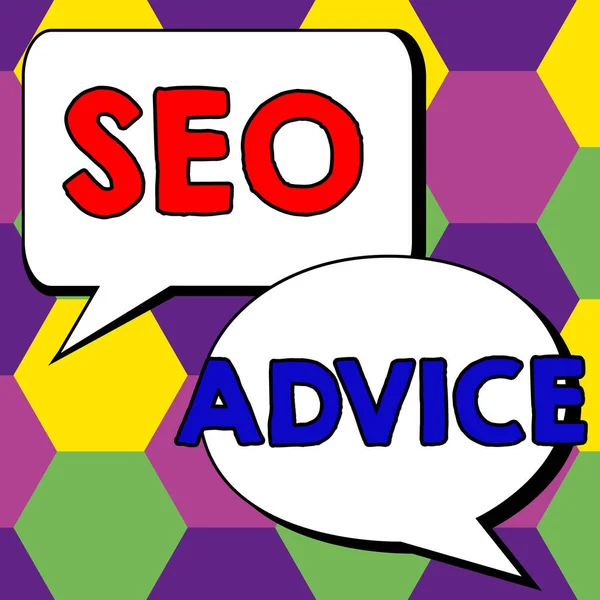 Ручной Знак Seo Advice Руководство Бизнес Идеи Рекомендации Улучшению Поисковой — стоковое фото