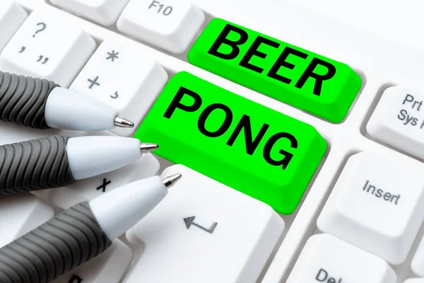 Text sign showing Beer Pong, Business concept a game with a set of beer-containing cups and bouncing or tossing a Ping-Pong ball
