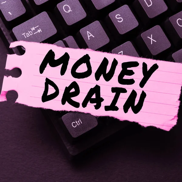 Hand writing sign Money Drain, Business overview To waste or squander money Spend money foolishly or carelessly