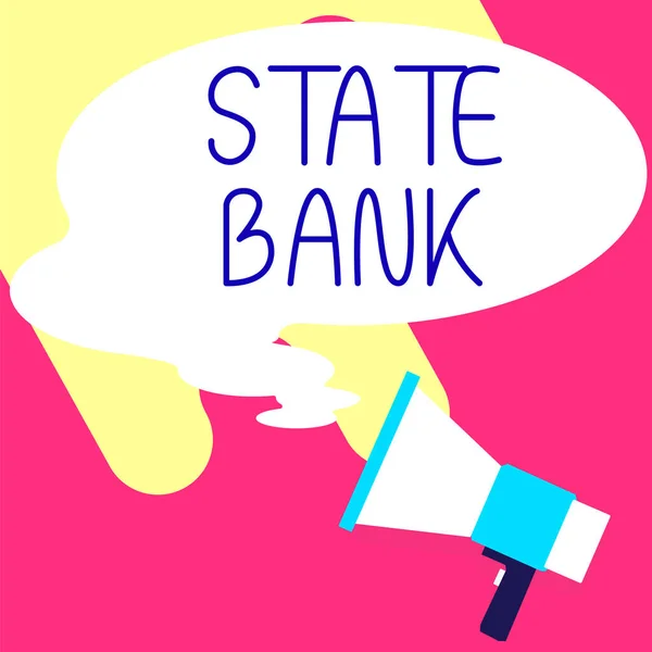 Hand Writing Sign State Bank Επιχειρηματική Επισκόπηση Γενικά Ένα Χρηματοπιστωτικό — Φωτογραφία Αρχείου