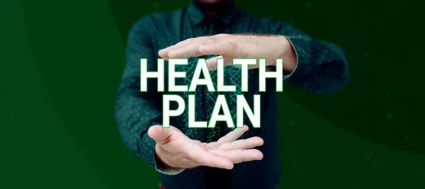 Inspiration showing sign Health Plan, Internet Concept Any strategy that offers medical services to its members