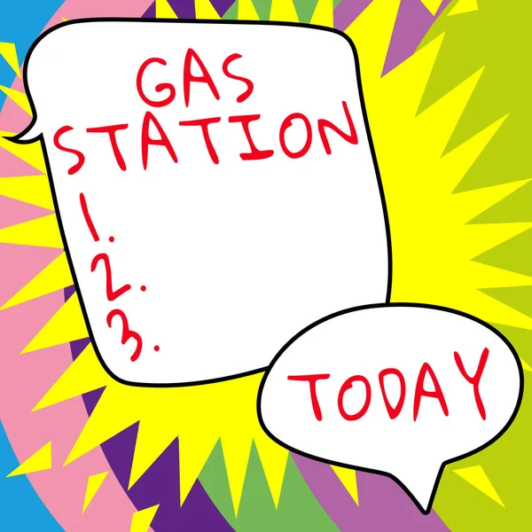 说明加油站的文字标志 为机动车辆提供服务的互联网概念 特别是汽油和机油 — 图库照片