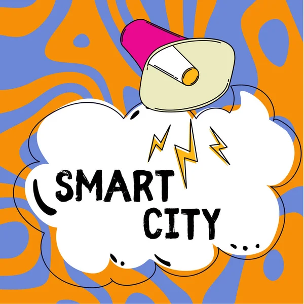 Знак Отображения Smart City Обзор Бизнеса Городской Области Которая Использует — стоковое фото