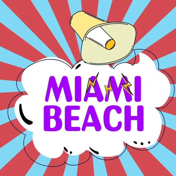 Tekst Pokazujący Inspirację Miami Beach Concept Oznaczający Nadmorskie Miasto Wypoczynkowe — Zdjęcie stockowe