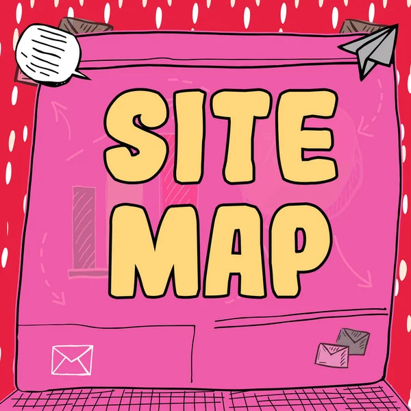 サイトマップ ユーザーと検索エンジンの両方がサイトをナビゲートするのに役立つように設計されたインターネットの概念を示すテキスト記号 — ストック写真