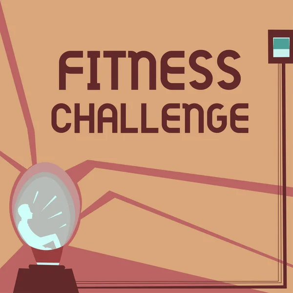 Textová Značka Ukazuje Fitness Challenge Podmínka Podnikatelského Přístupu Fyzicky Fit — Stock fotografie