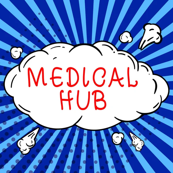 Testo Calligrafia Medical Hub Word Scritto Punto Connessione Comune Dispositivi — Foto Stock