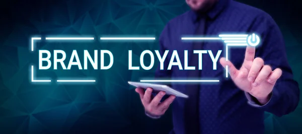 Writing displaying text Brand Loyalty, Business approach Repeat Purchase Ambassador Patronage Favorite Trusted