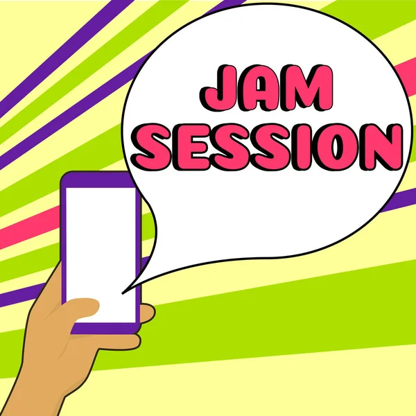 Textová Značka Zobrazující Jam Session Koncept Znamenající Improvizované Vystoupení Skupiny — Stock fotografie