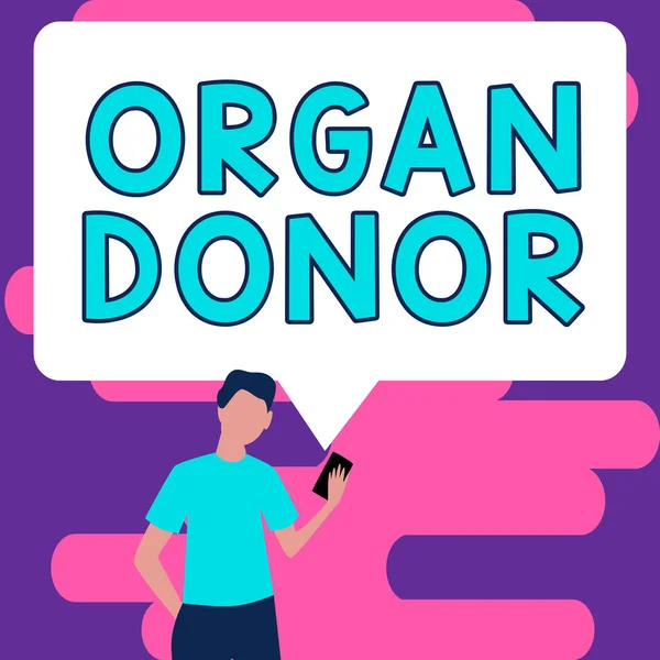 Text caption presenting Organ Donor, Word for A person who offers an organ from their body for transplantation