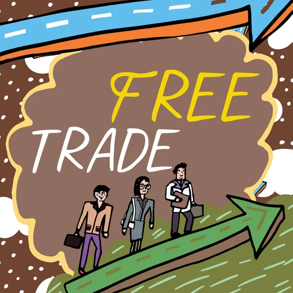 显示自由贸易的文字标牌 用自己的条件和手段进行买卖的能力 — 图库照片
