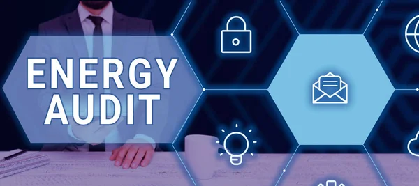 Texto Manuscrito Auditoría Energía Negocios Muestra Evaluación Las Necesidades Energéticas —  Fotos de Stock