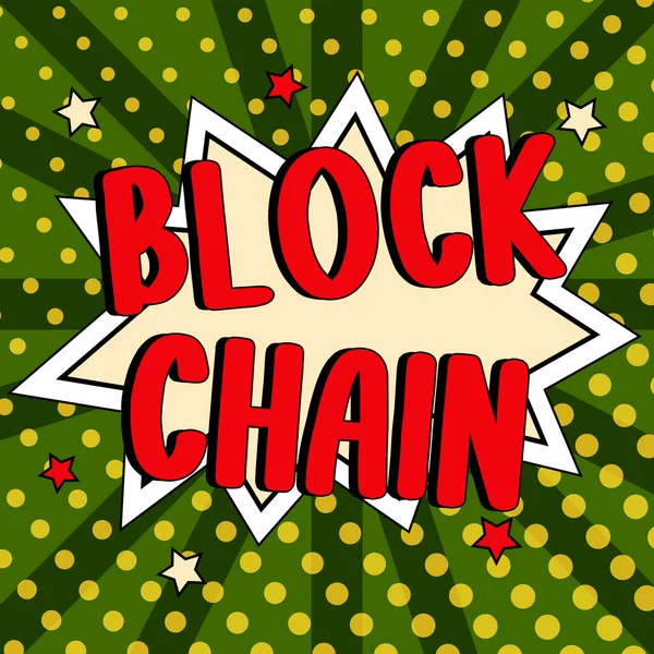 Konceptuální Popisek Block Chain Konceptuální Fotografický Systém Kterém Záznam Transakcí — Stock fotografie