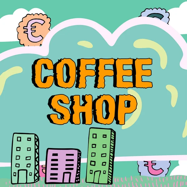 手書きテキストコーヒーショップ ビジネスコンセプトコーヒーと軽食を提供する小さなインフォーマルレストラン — ストック写真