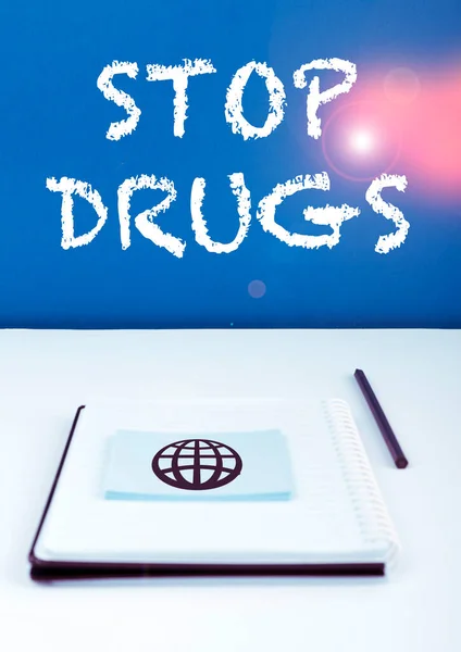 Texto Que Mostra Inspiração Stop Drugs Vitrine Negócios Põe Fim — Fotografia de Stock