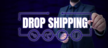 Konsept başlık Düşürme Nakliyat, bir imalatçıdan malları perakendeciye değil doğrudan bir müşteriye göndermek için iş genel görünümü