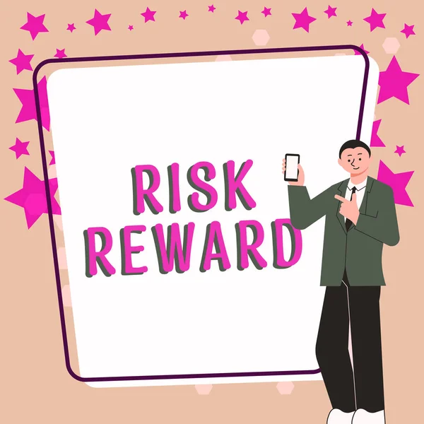 Textová Značka Ukazující Rizikovou Odměnu Slovo Pro Posouzení Ziskového Potenciálu — Stock fotografie