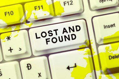 Text sign showing Lost And Found, Business approach Place where you can find forgotten things Search service clipart