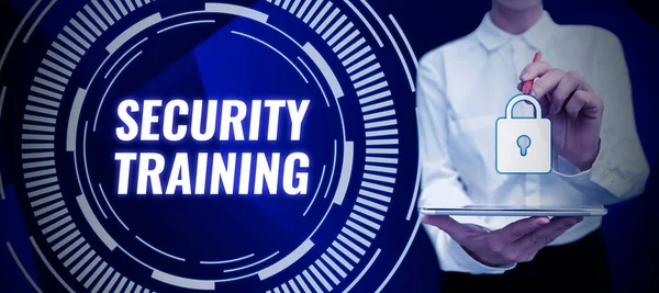 Writing displaying text Security Training, Business idea providing security awareness training for end users