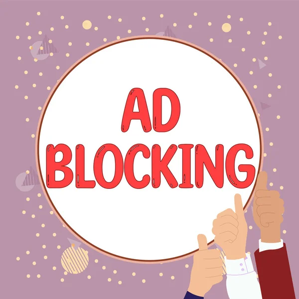 広告ブロック ウェブから異なる種類の広告を削除するプログラムのための言葉を示すインスピレーション — ストック写真