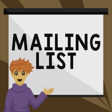 İlham verici E- posta Listesini gösteren metin, periyodik posta dağıtımına üye olanların listesine yazılan Sözcük