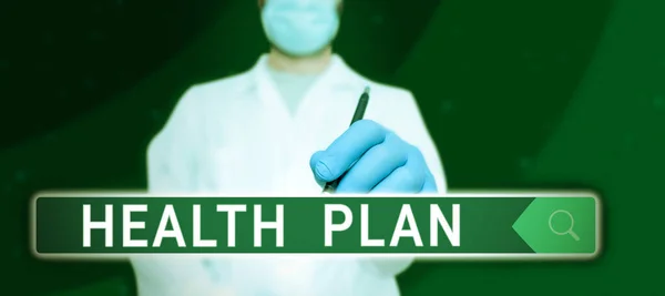 Text caption presenting Health Plan, Conceptual photo Any strategy that offers medical services to its members