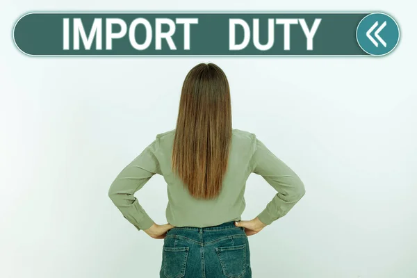 Tekst Inspirujący Import Duty Business Idea Podatku Nałożonego Przez Rząd — Zdjęcie stockowe