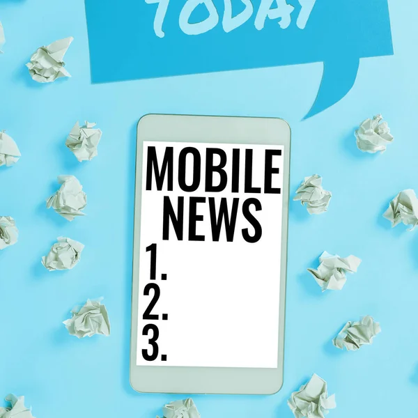 Ręczne Pisanie Znaku Mobile News Przegląd Biznesu Dostawa Tworzenie Wiadomości — Zdjęcie stockowe
