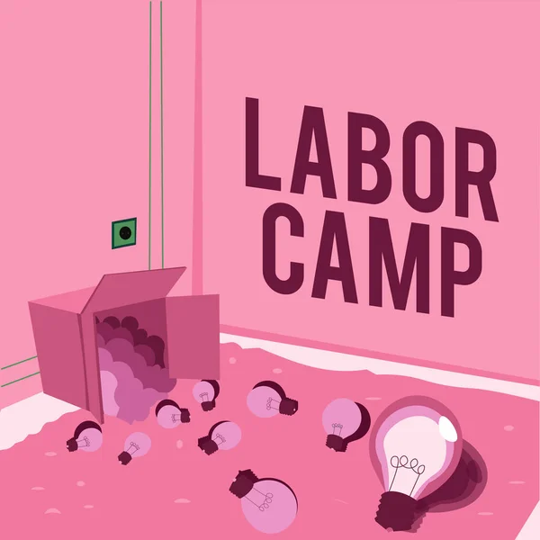 劳改营 字样的文字标志表明 企业接近强迫劳动的劳改营 — 图库照片