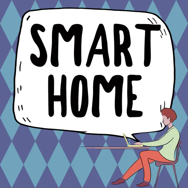 Handschreibschild Smart Home Geschäftskonzept Automatisierungssystem Steuerung Beleuchtung Klima Entertainment Systeme — Stockfoto