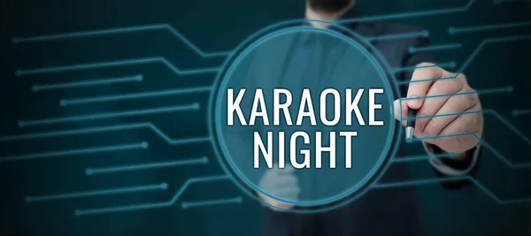 Hand writing sign Karaoke Night, Business showcase Entertainment singing along instrumental music played by a machine