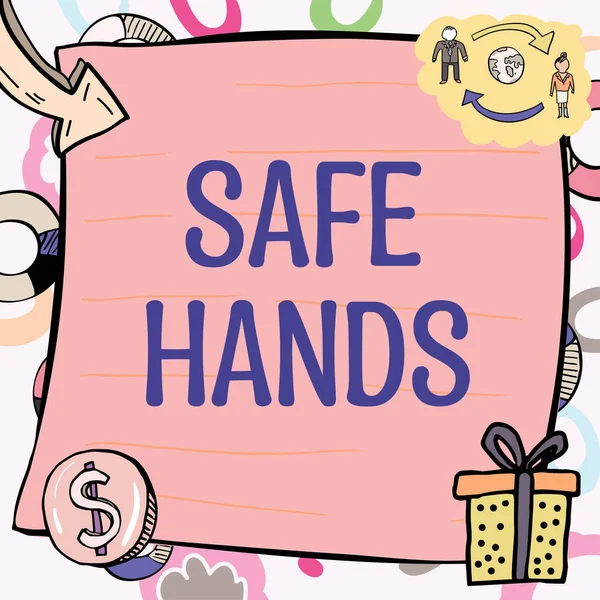 Sign Displaying Safe Hands Business Showcase Kéz Sterilitásának Tisztaságának Biztosítása — Stock Fotó