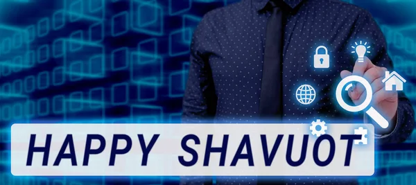 Testo Che Mostra Ispirazione Happy Shavuot Business Concept Festa Ebraica — Foto Stock