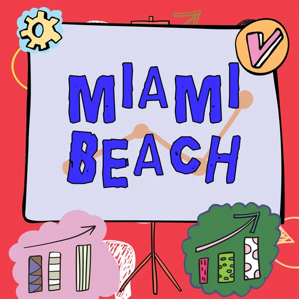 展示迈阿密海滩商业概览的标志佛罗里达迈阿密 戴德县海滨度假城 — 图库照片